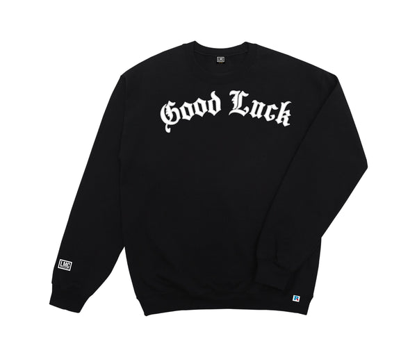 color: black ~ alt: lucky devil wicking crewneck