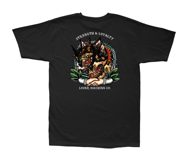 color: black ~ alt: pharaoh dogs stock tee