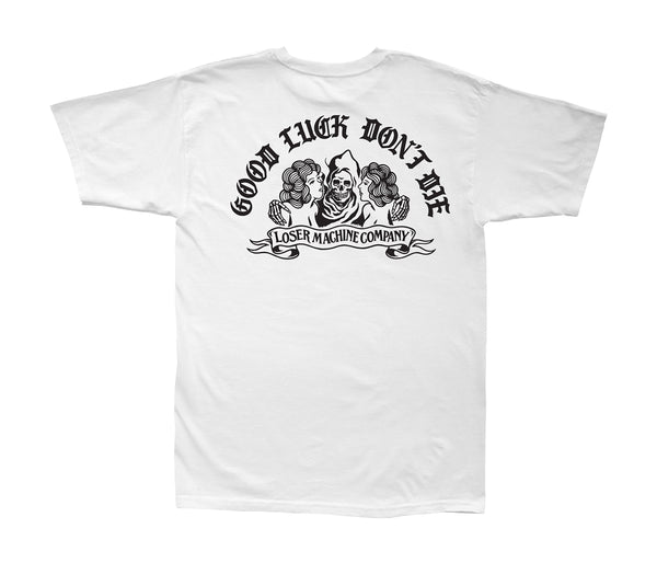 color: white ~ alt: no trouble stock tee