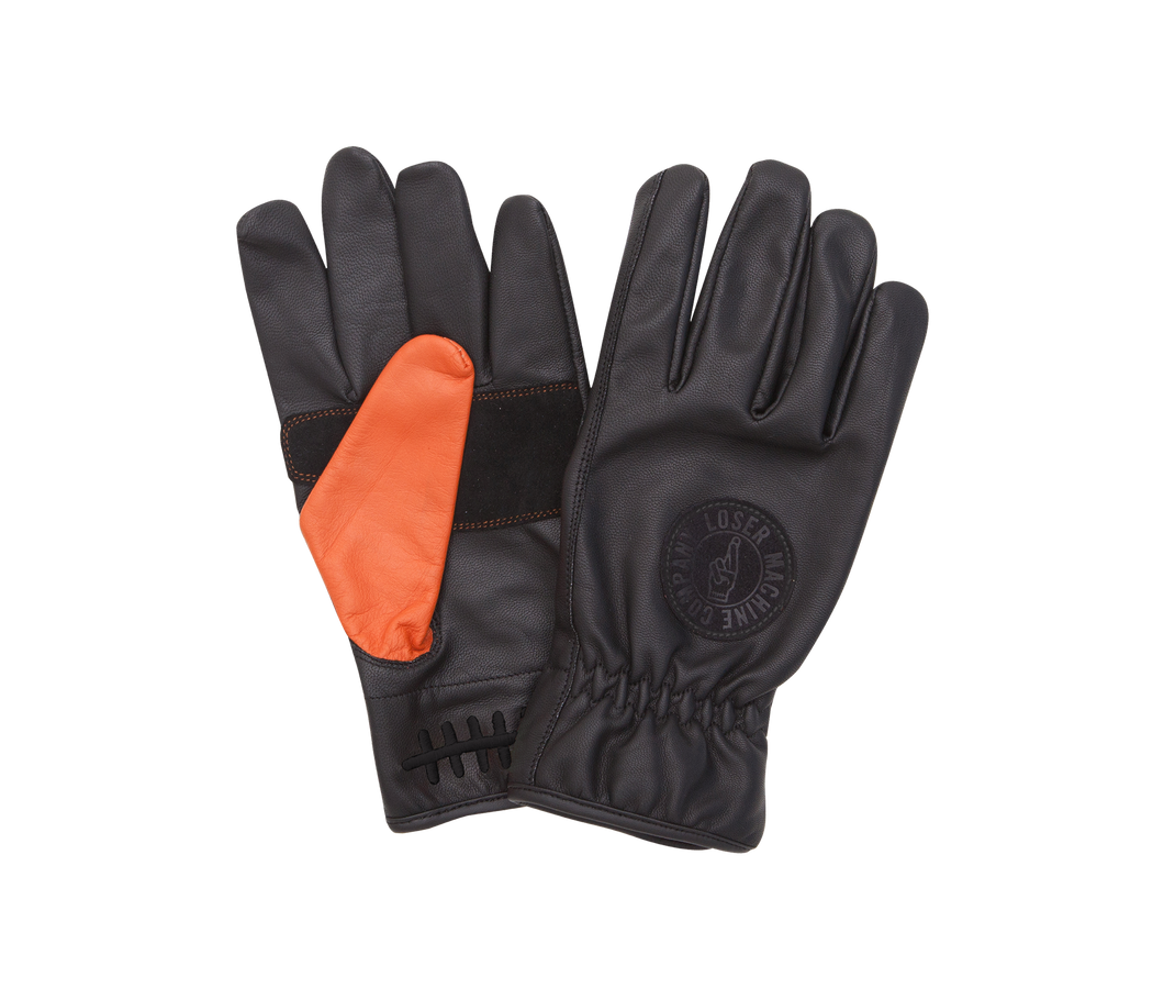 color: black/orange ~ alt: Deathgrip leather gloves