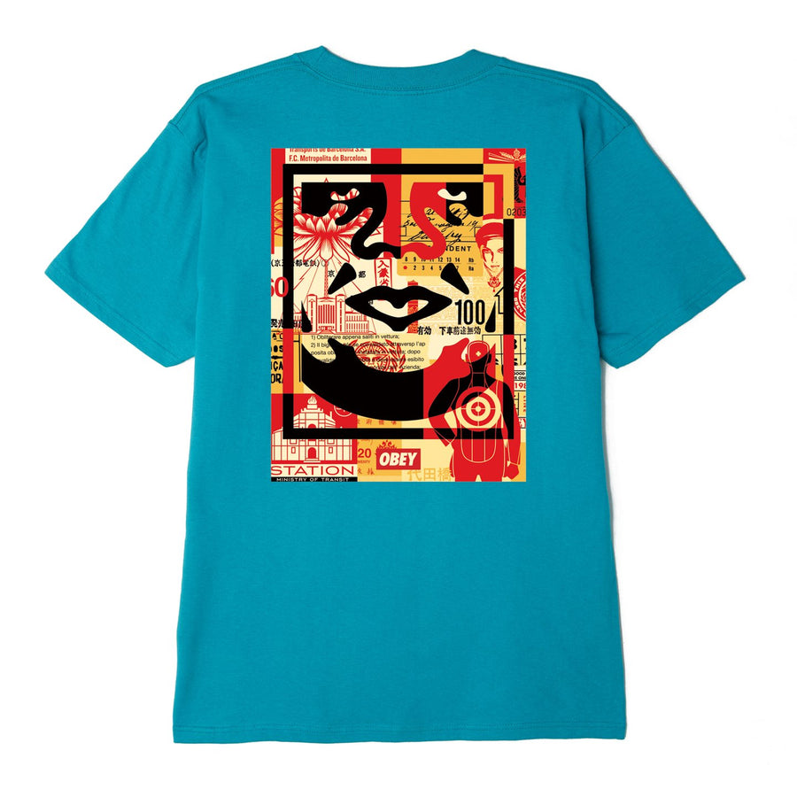 Face Collage Classic Tee Teal
